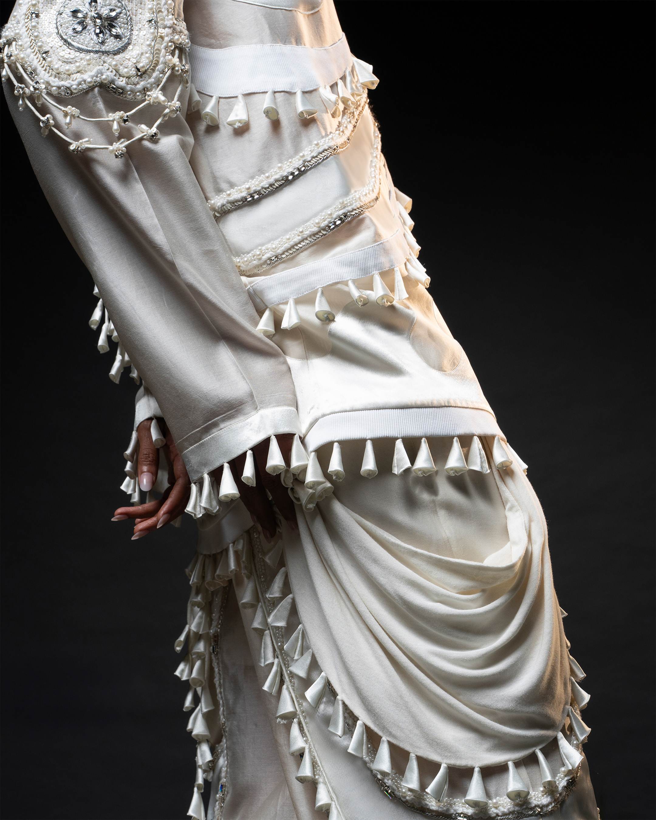 Ornament Patchwork Jacket & Drape Tassel Trouser Set