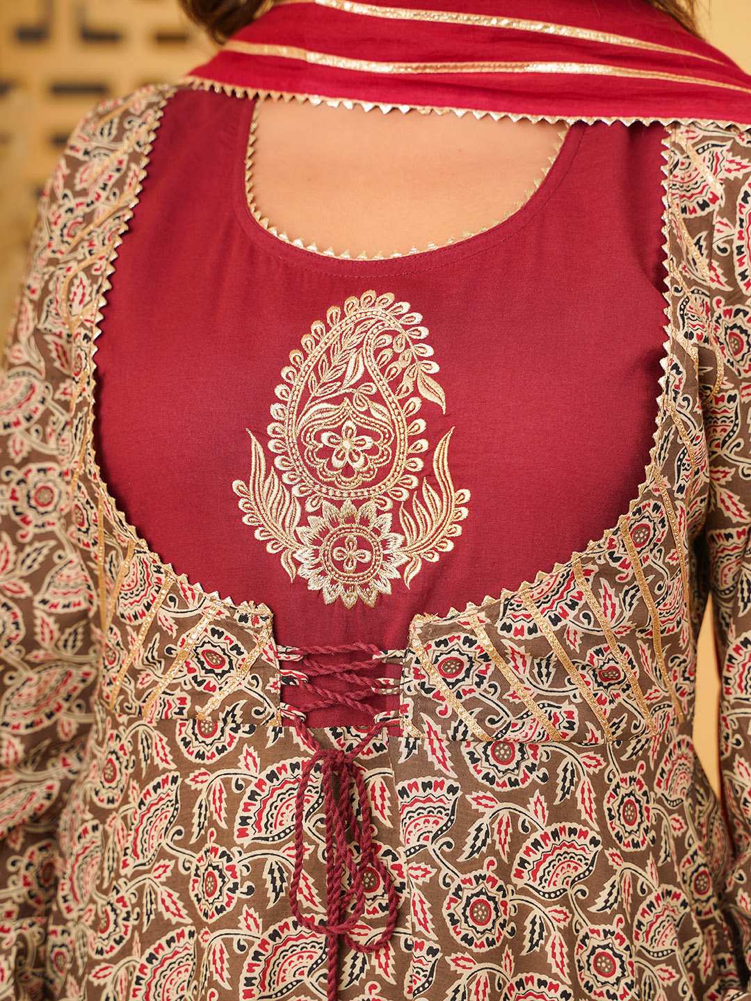 COTTON PRINTED EMBROIDERED ANARKALI KURTA PANT WITH DUPATTA