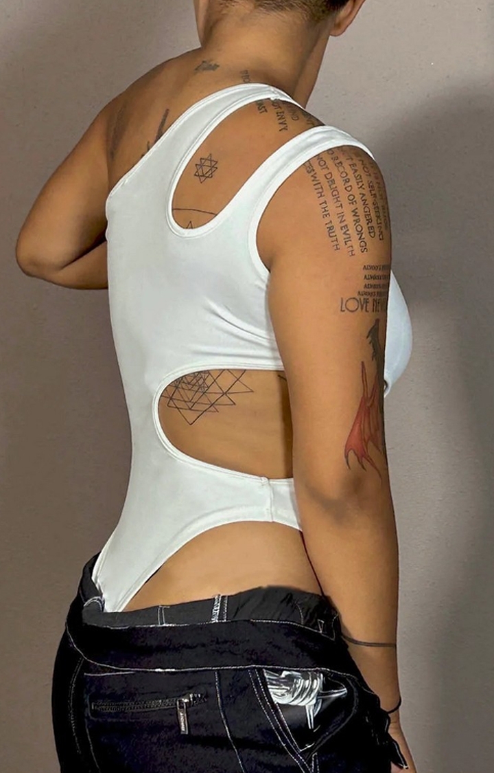Women's White Side Cut Out Bodysuit