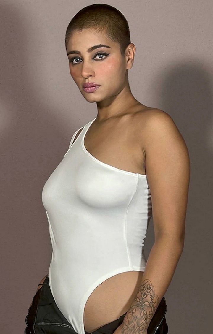 Women's White Side Cut Out Bodysuit