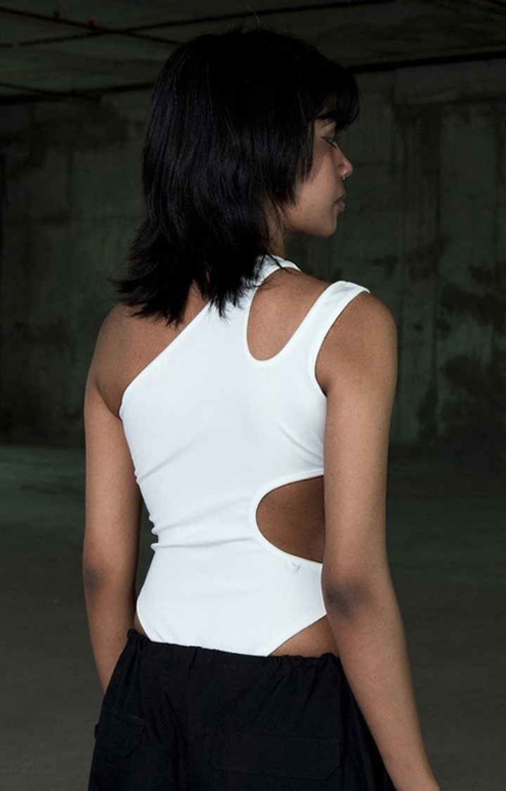 Women's White Side Cut Out Bodysuit