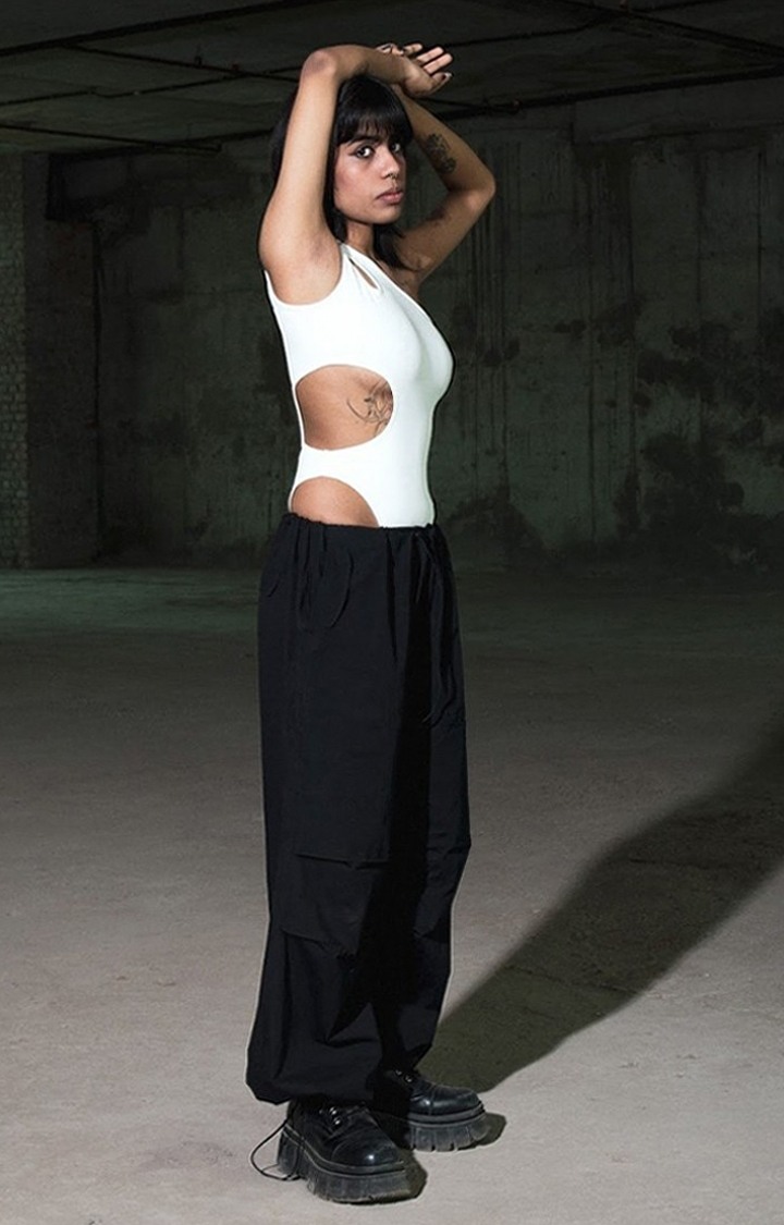 Women's White Side Cut Out Bodysuit