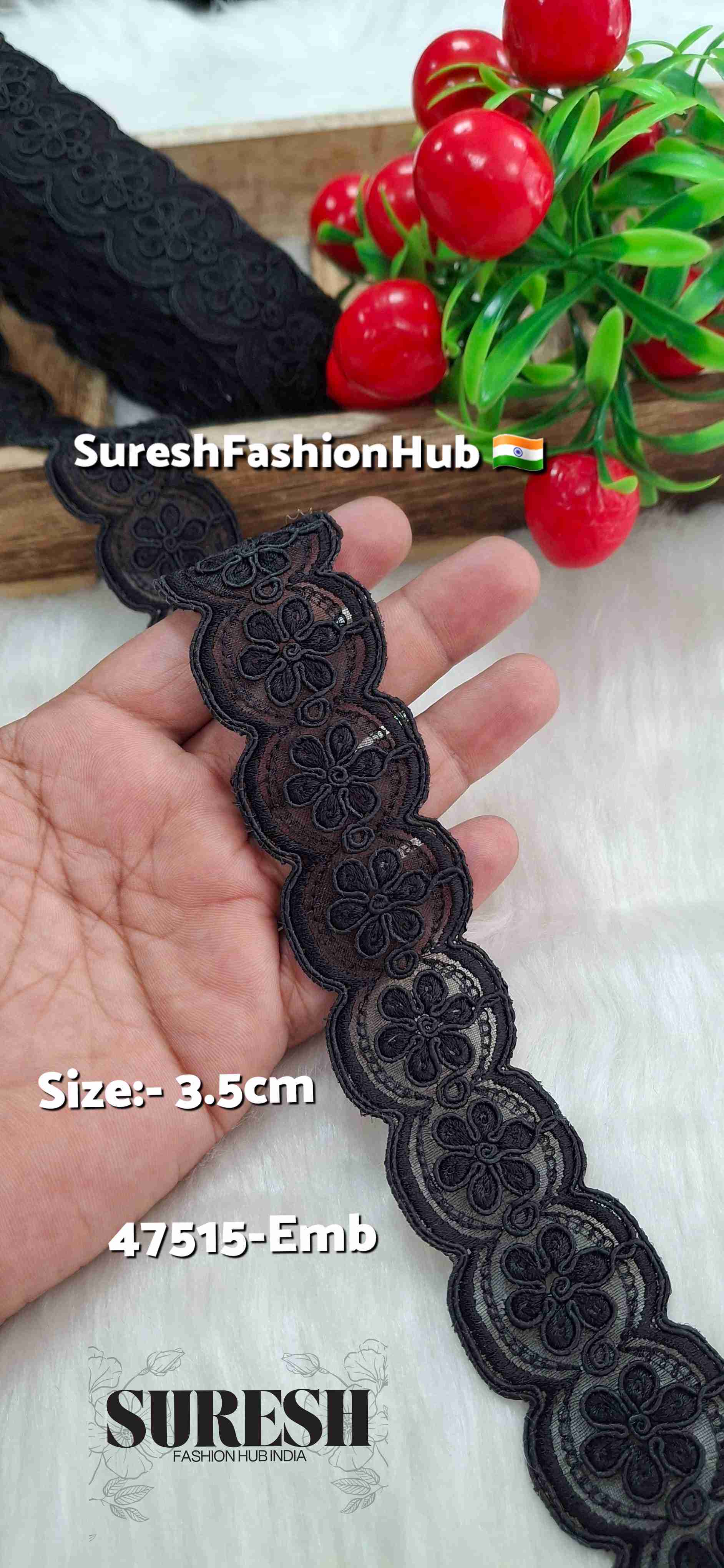 Black Bloom Scallop Organza Lace