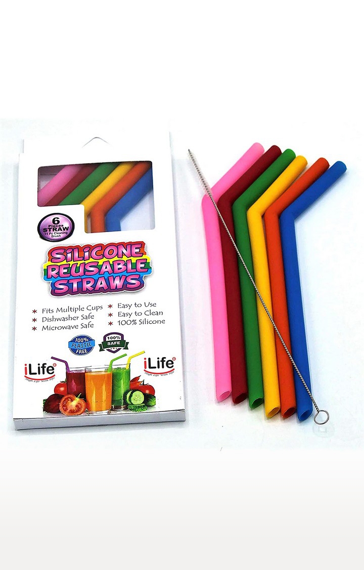iLife | iLife Reusable Smoothie Long Extra Wide Fat Silicone Straws Set of 6 with Cleaning Brush (Big) 4