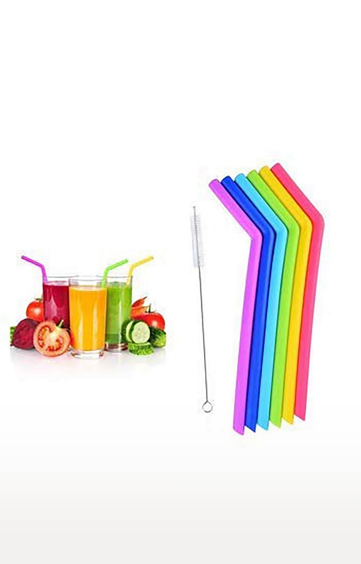 iLife | iLife Reusable Smoothie Long Extra Wide Fat Silicone Straws Set of 6 with Cleaning Brush (Big) 1