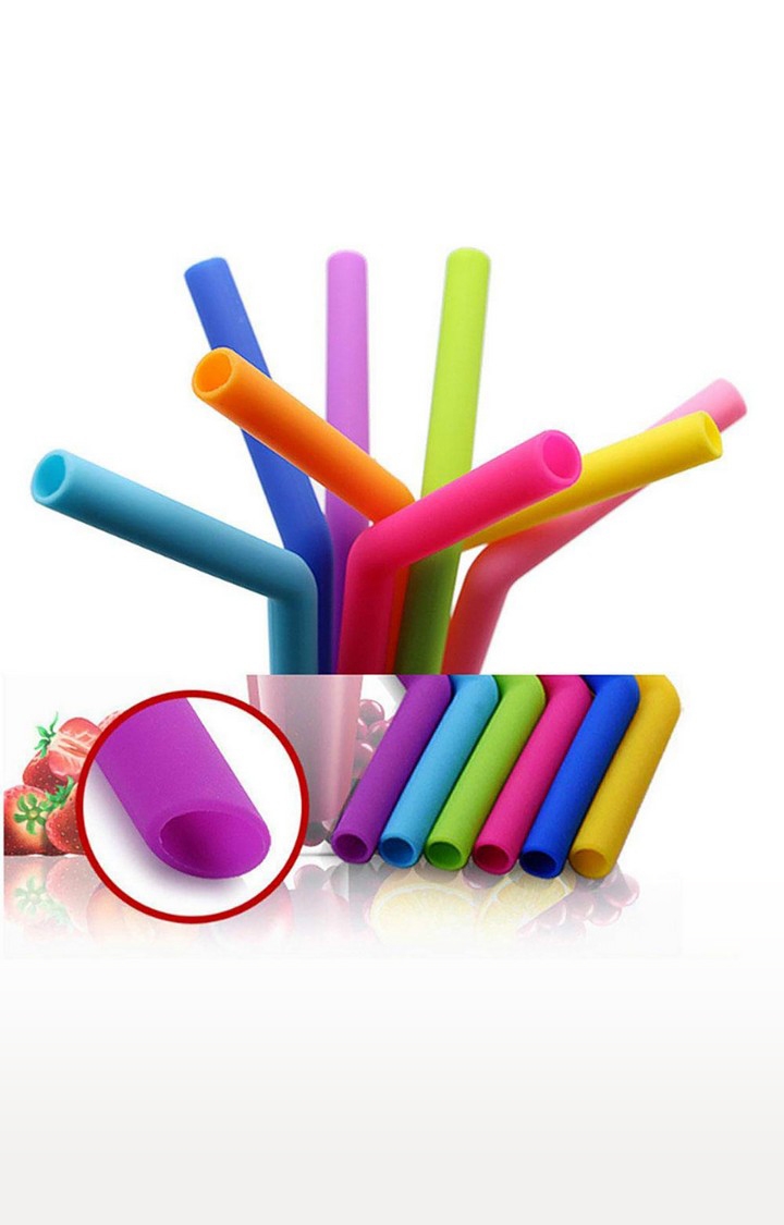 iLife | iLife Reusable Smoothie Long Extra Wide Fat Silicone Straws Set of 6 with Cleaning Brush (Big) 2