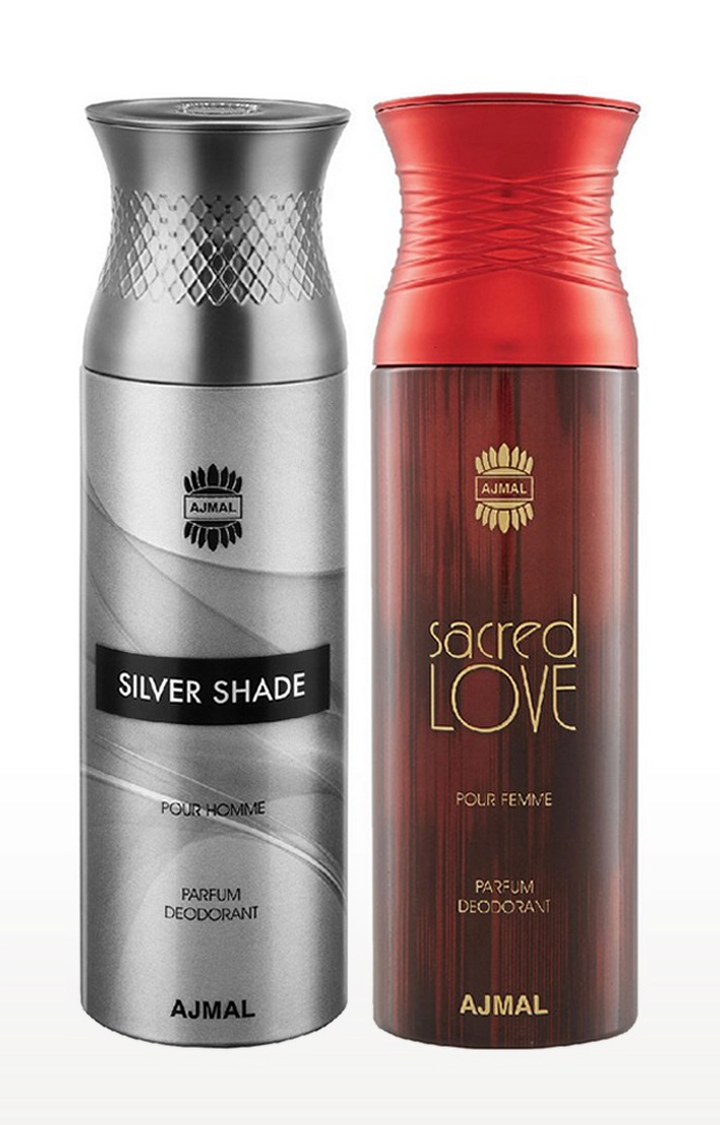 Ajmal | Ajmal Silver Shade & Sacred love Deodorant Spray Gift For Men & Women (200 ml, Pack of 2)  0