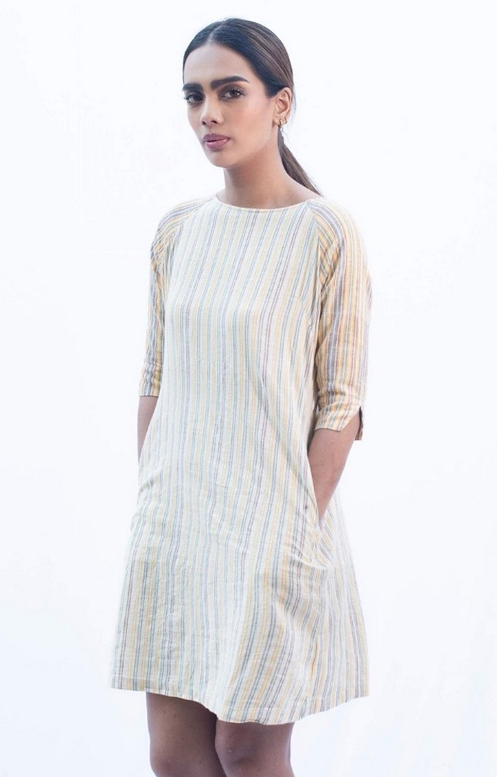 INGINIOUS Clothing Co. | Women's Yellow Cotton Striped Shift Dress