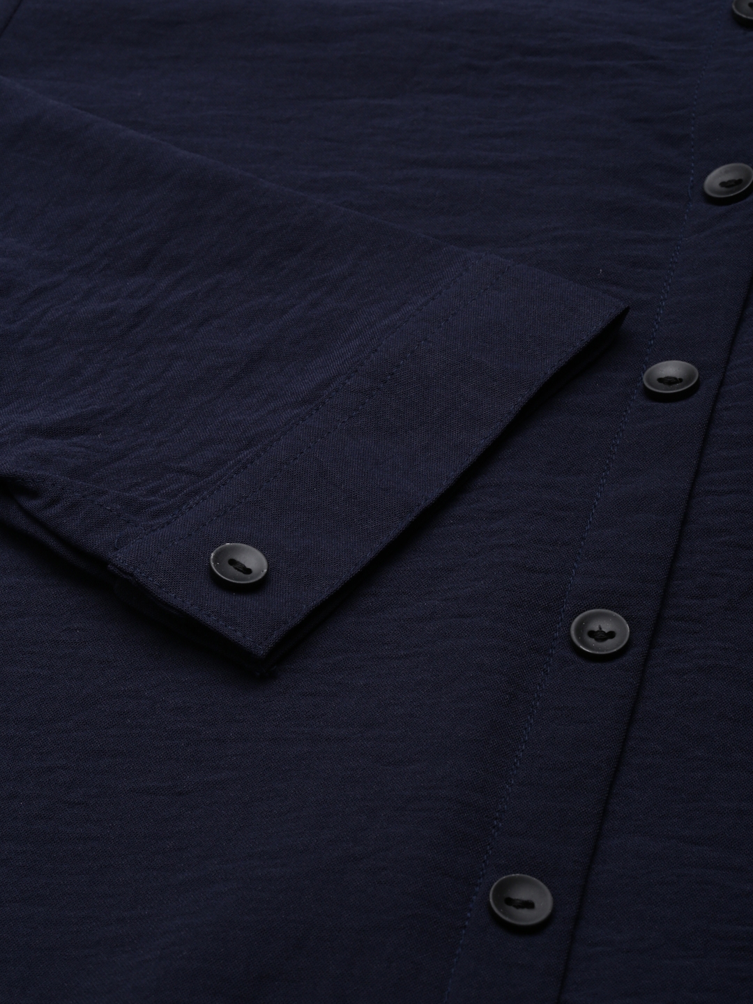 Showoff | SHOWOFF Women's Mandarin Collar Solid Navy Blue Straight Kurta 3