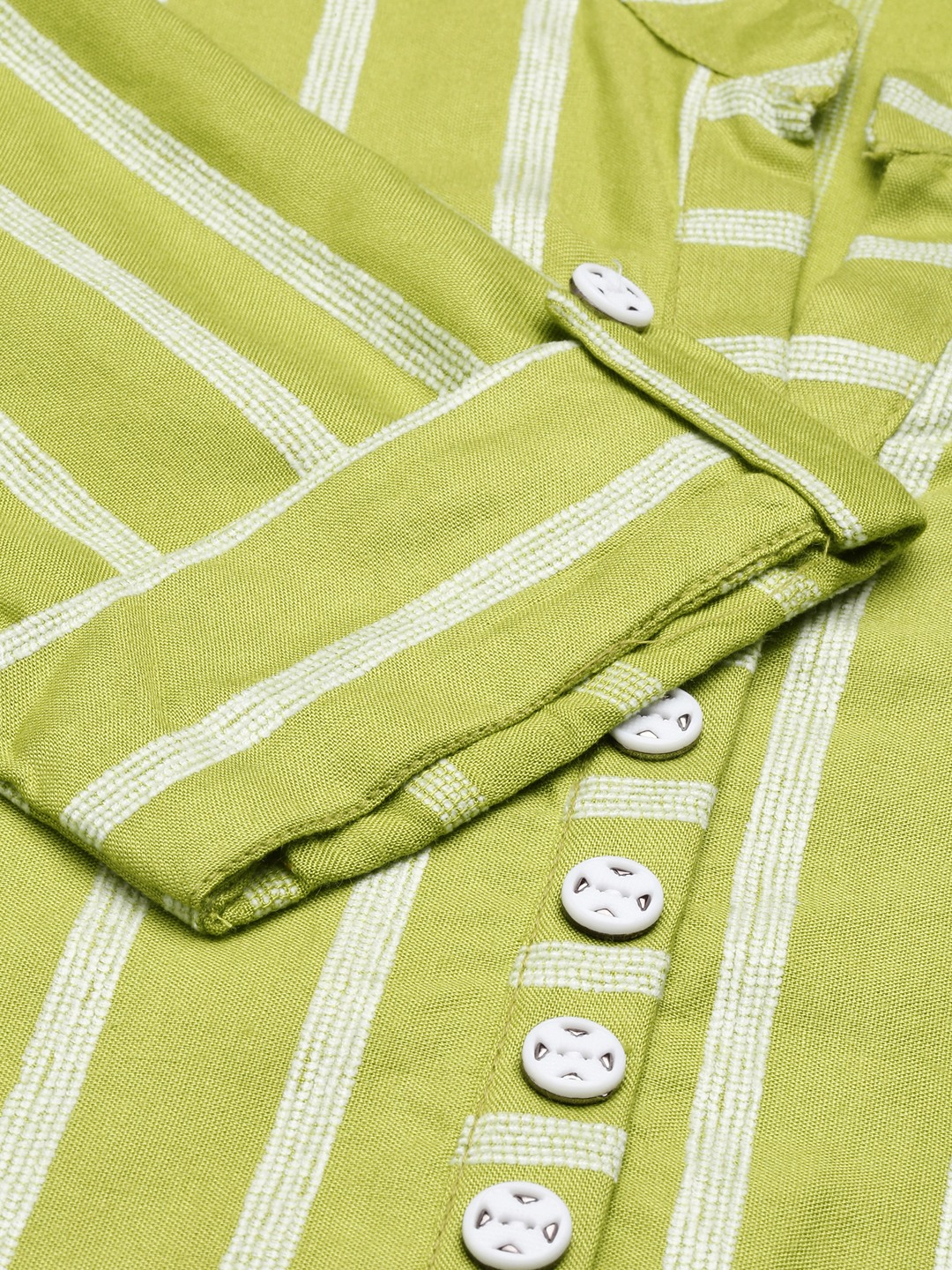 SHOWOFF Women's Mid Length Green Woven Design Straight Kurta