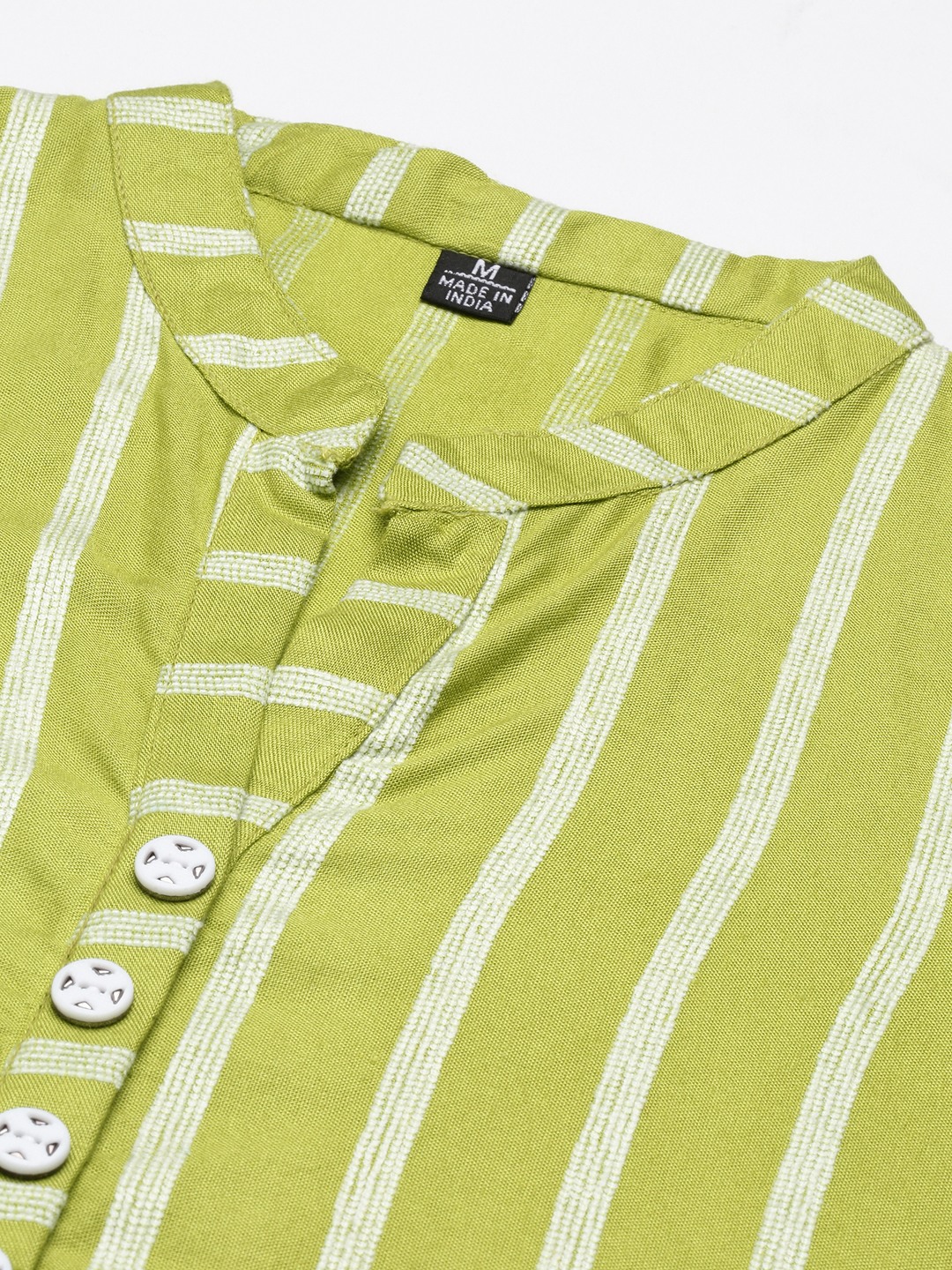 SHOWOFF Women's Mid Length Green Woven Design Straight Kurta
