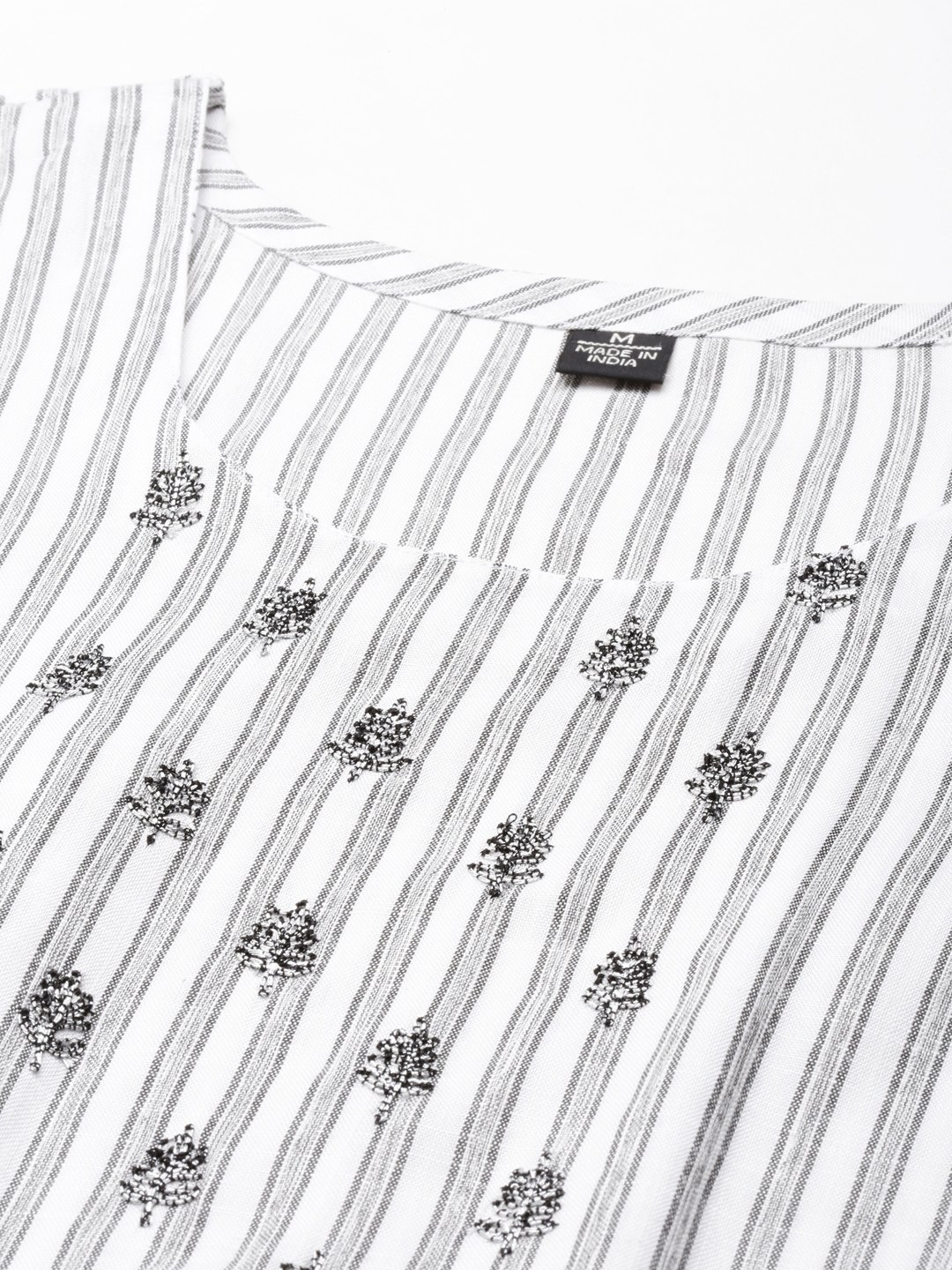 SHOWOFF Women's Round Neck Striped White Kurta set