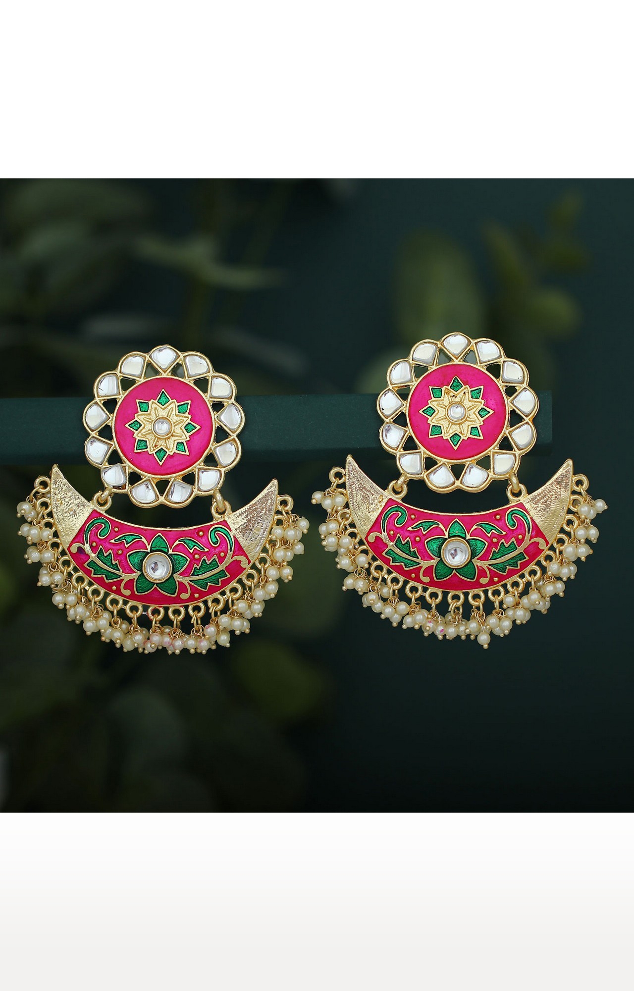 SUKKHI | Sukkhi Incredible Pearl Gold Plated Kundan Floral Meenakari Chandbali Earring For Women 1