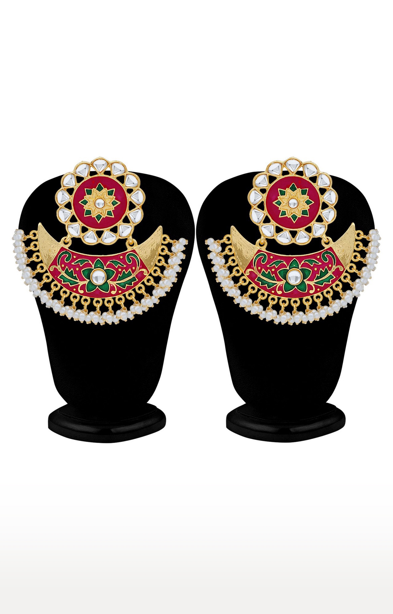 SUKKHI | Sukkhi Incredible Pearl Gold Plated Kundan Floral Meenakari Chandbali Earring For Women 3
