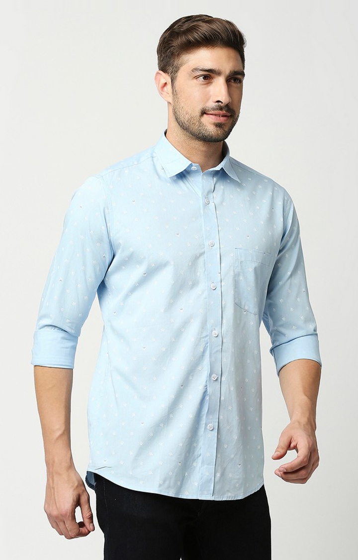 EVOQ | EVOQ's Sky Blue Micro Floral Printed Full Sleeves Cotton Casual Shirt for Men 2