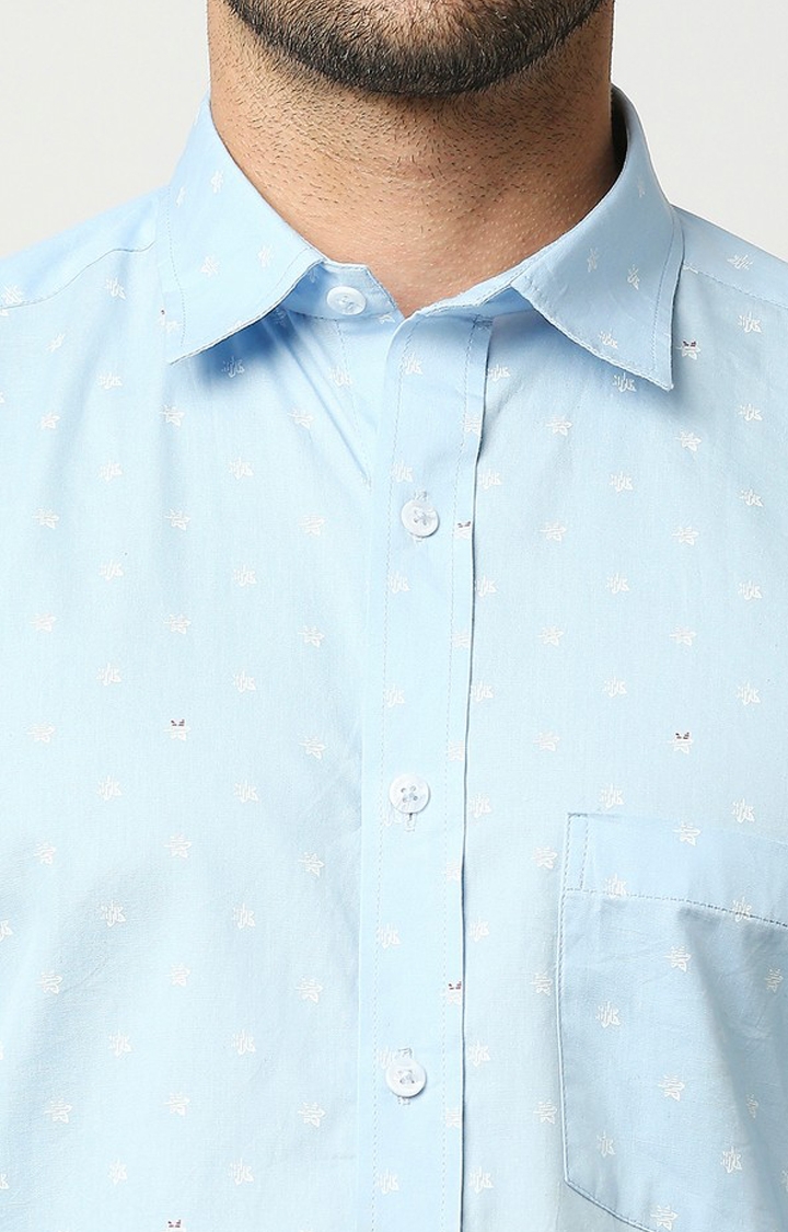EVOQ | EVOQ's Sky Blue Micro Floral Printed Full Sleeves Cotton Casual Shirt for Men 5
