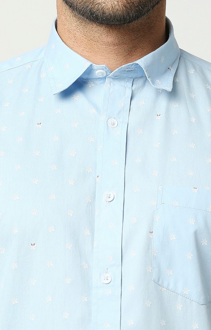 EVOQ | EVOQ's Sky Blue Micro Floral Printed Half Sleeves Cotton Casual Shirt for Men 5