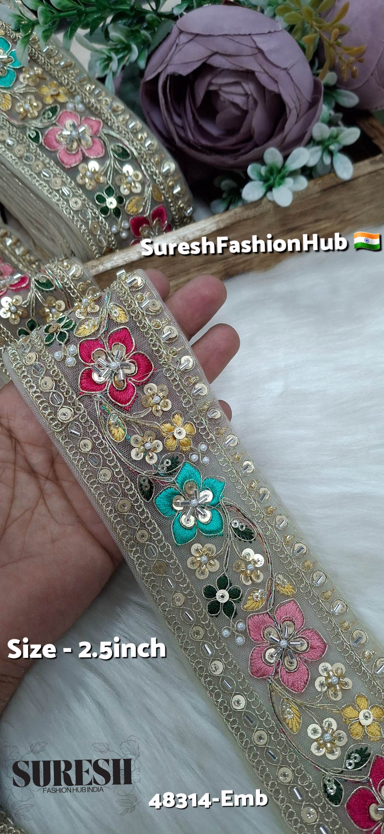 Multicolor Kaddana Floral Embroidery Lace