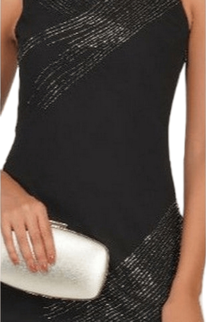 Women's Black Embellished Georgette Bodycon Dress