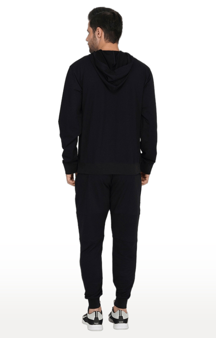 Men's Black Cotton Typographic Tracksuits