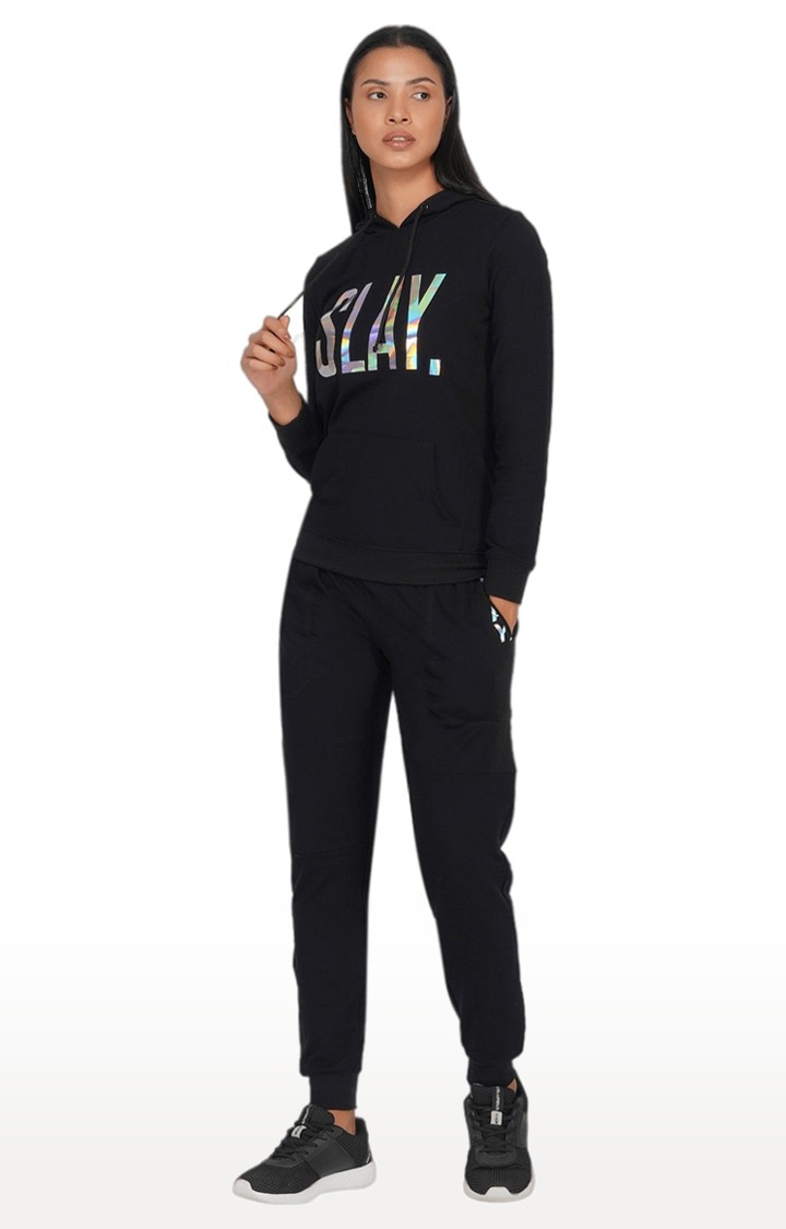 Women's Black Cotton Soild Activewear Joggers