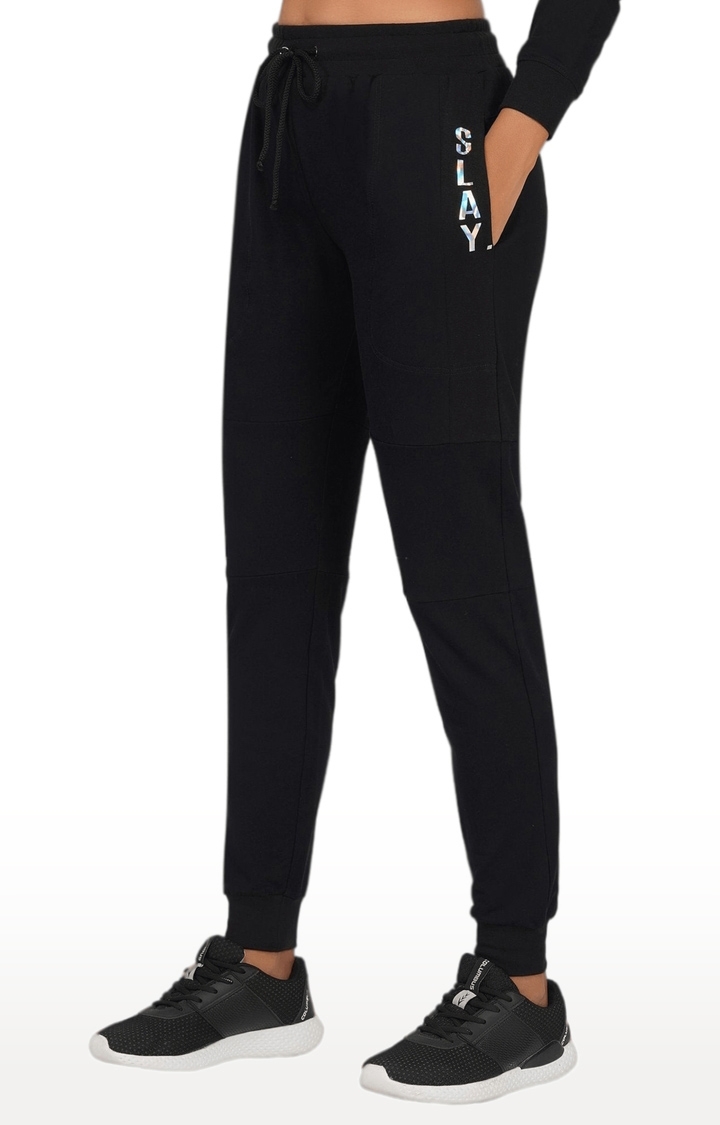 SLAY | Women's Black Cotton Soild Activewear Joggers