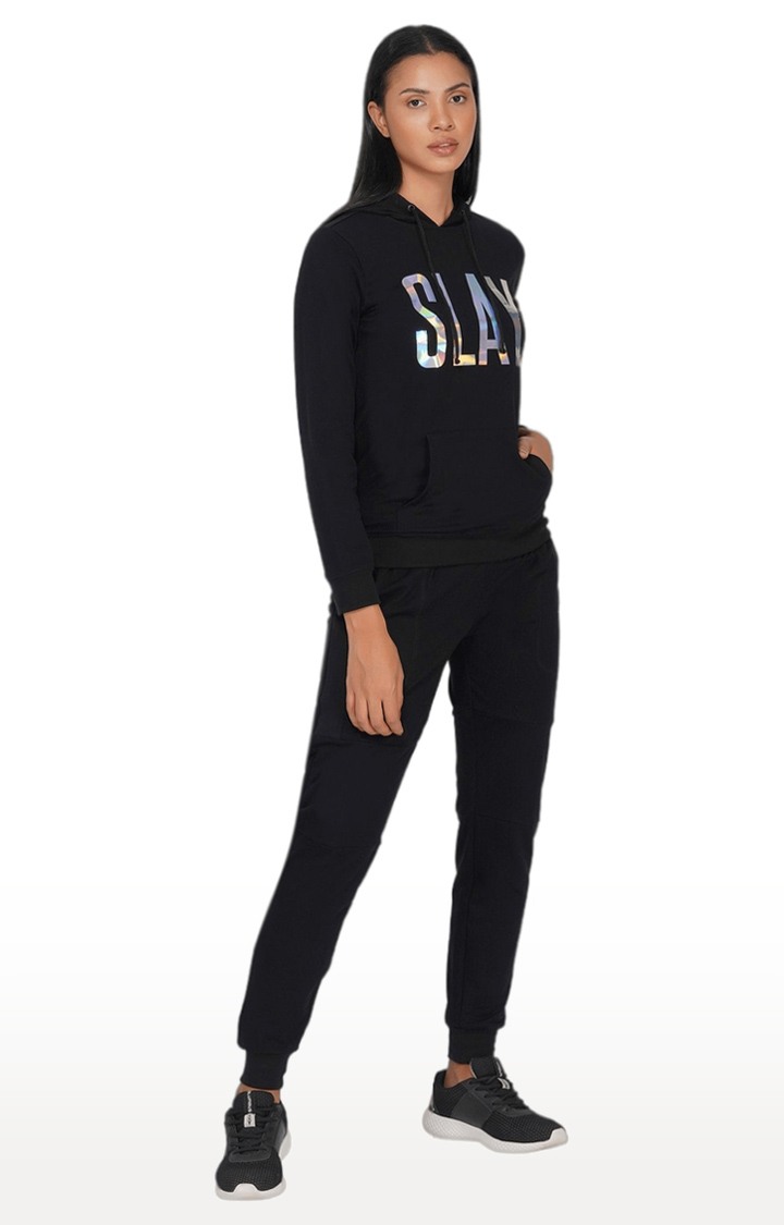 Women's Black Cotton Soild Activewear Joggers