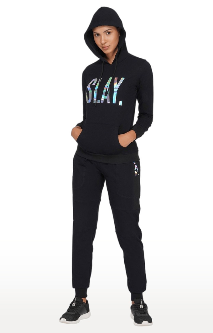 Women's Black Cotton Soild Activewear Joggers