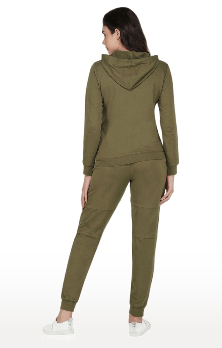 Women's Green Cotton Typographic Tracksuits