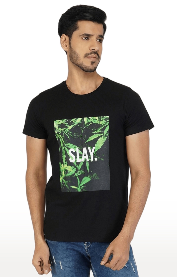SLAY | Men's Black Typographic Cotton Regular T-Shirts