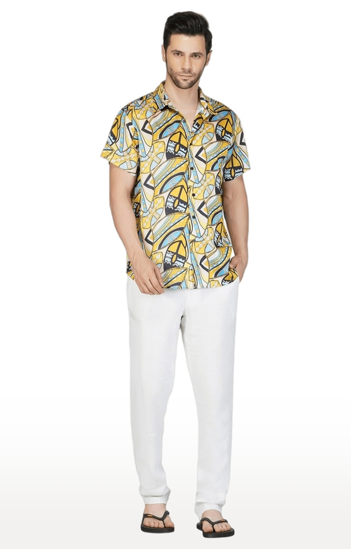 Men's Yellow Printed Cotton Casual Shirts