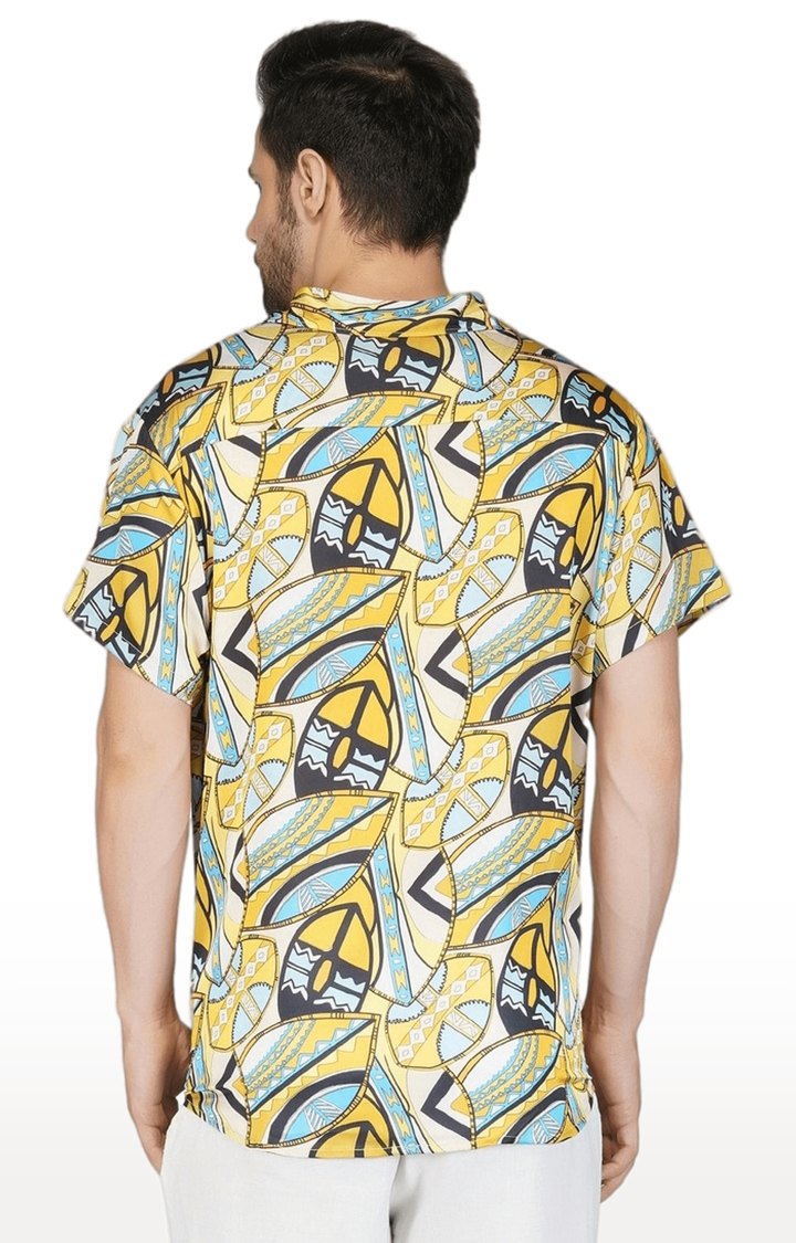 Men's Yellow Printed Cotton Casual Shirts