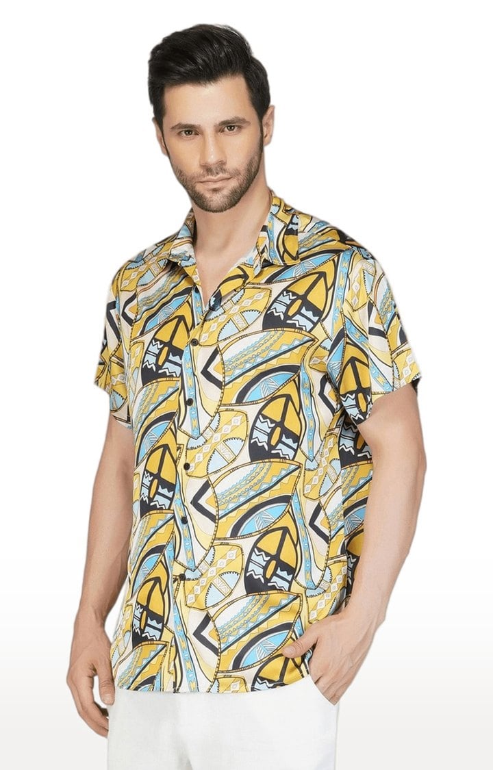 Men's Yellow Printed Cotton Casual Shirts