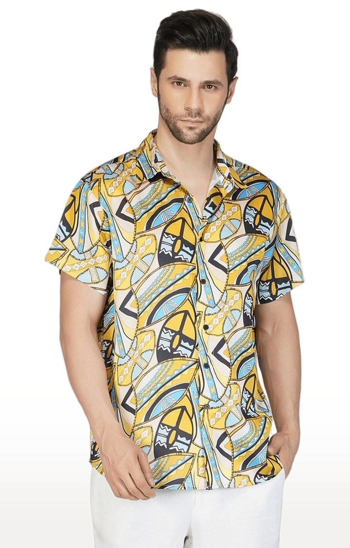 SLAY | Men's Yellow Printed Cotton Casual Shirts
