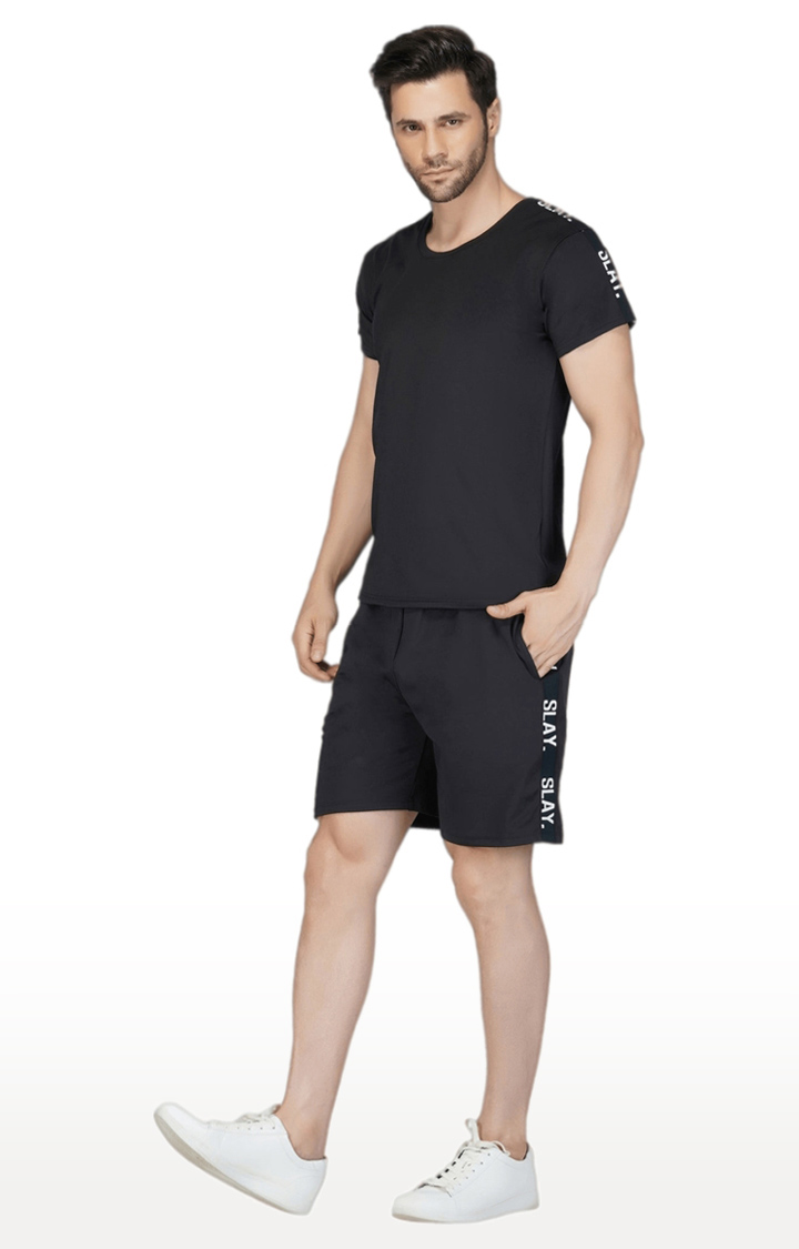 Men's Black Polyester Soild Activewear Shorts