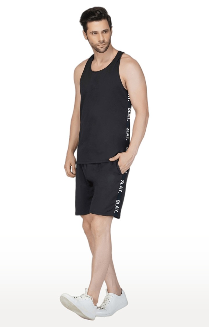 Men's Black Cotton Soild Activewear Shorts