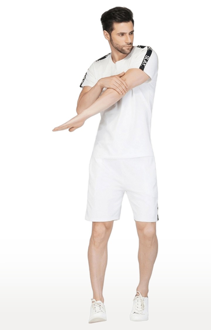 Men's White Solid Spandex Co-ords