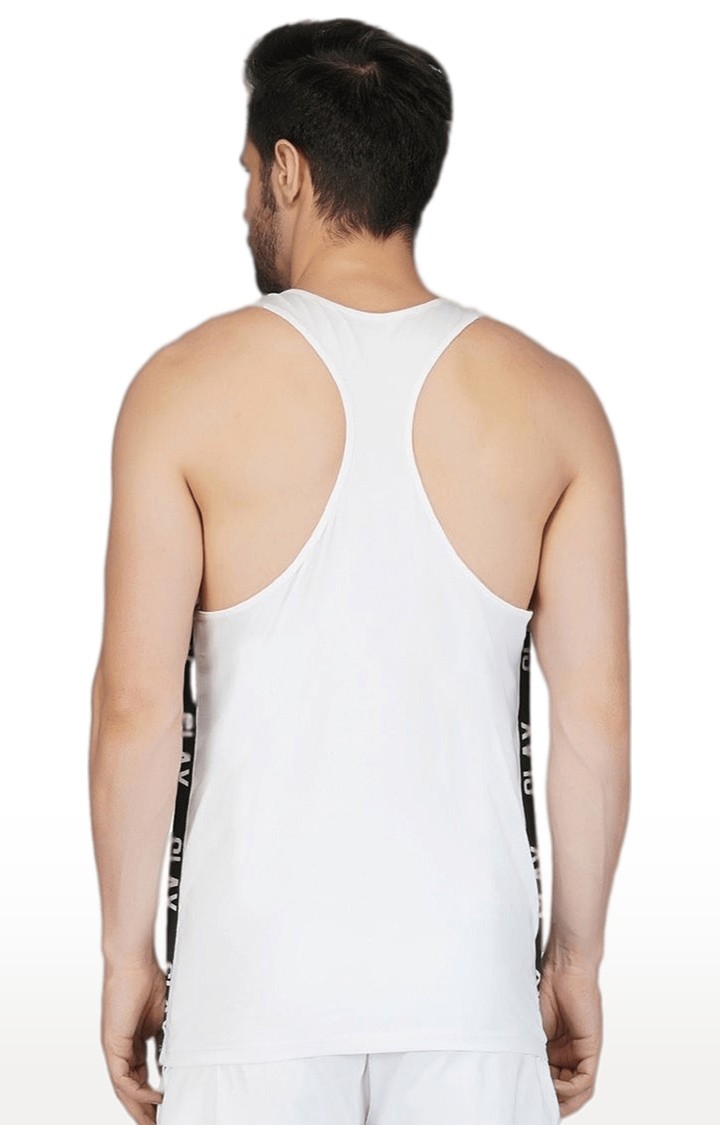 Men's White Gym Vest(4 Way Stretch Fabric)