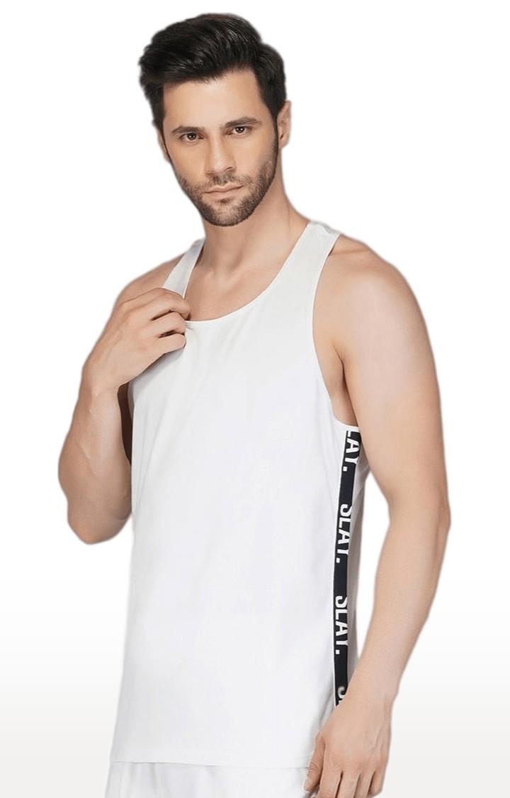 Men's White Gym Vest(4 Way Stretch Fabric)