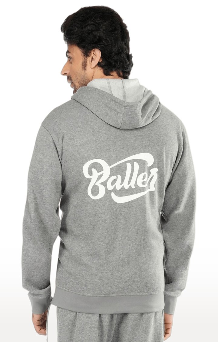 Men's Grey Typographic Satin Hoodies