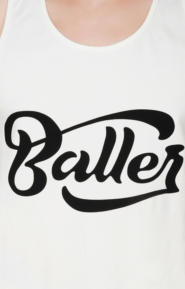 Men's White Gym Vest BALLER Edition Printed