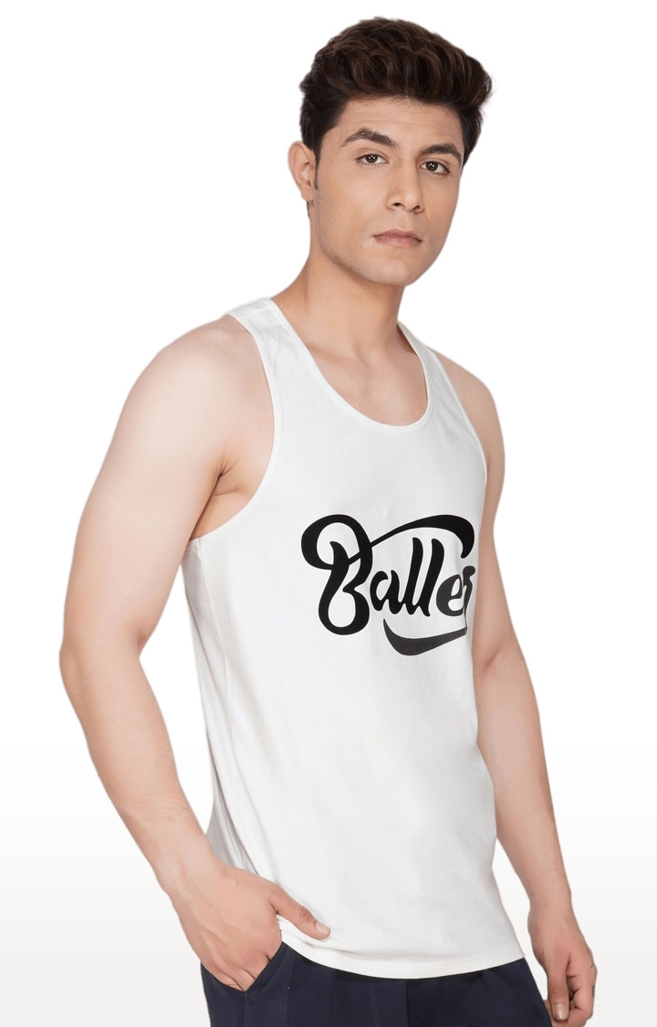 Men's White Gym Vest BALLER Edition Printed
