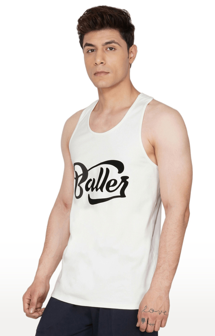 Men's White Gym Vest BALLER Edition Printed