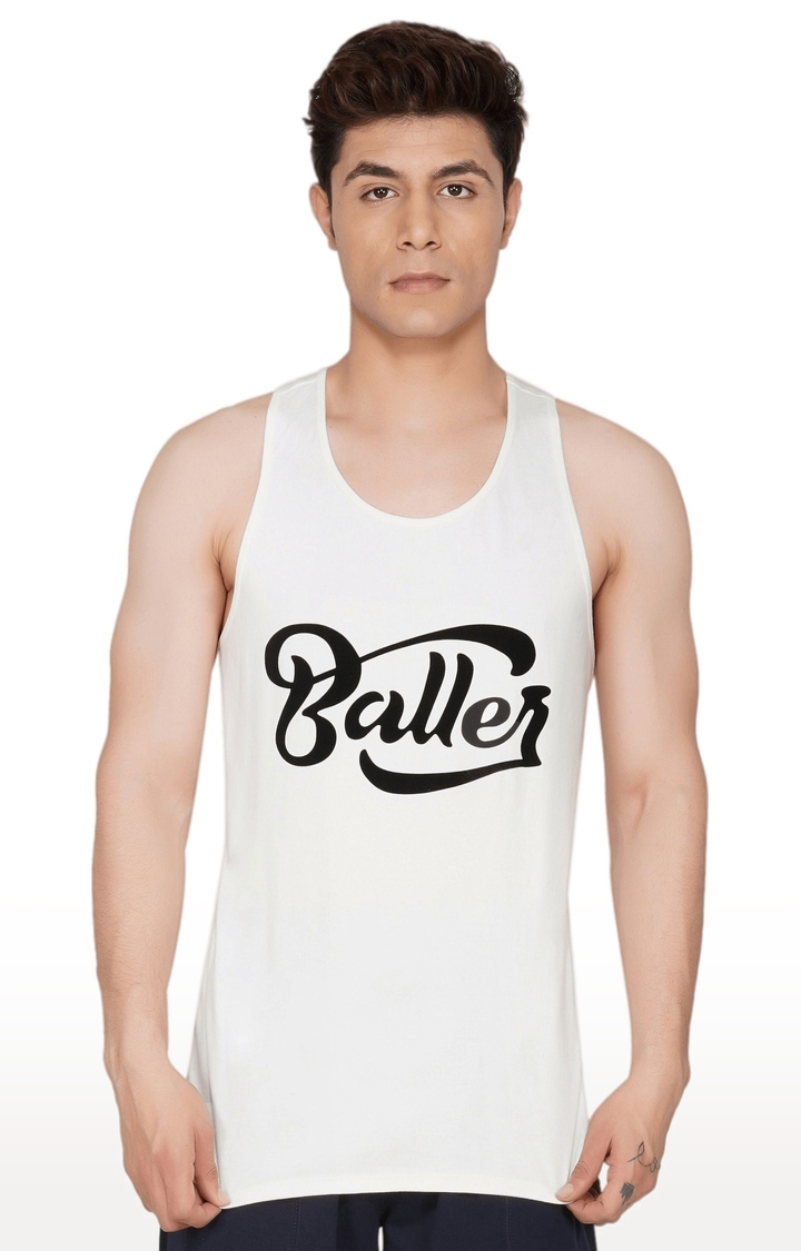 SLAY | Men's White Gym Vest BALLER Edition Printed