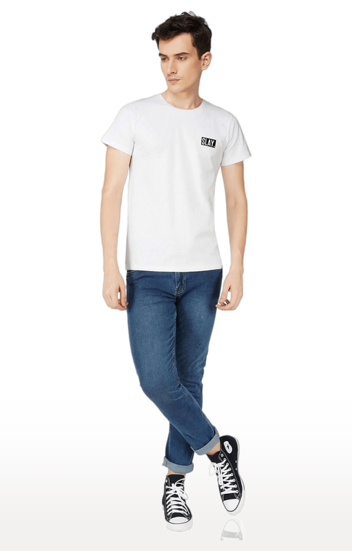 Men's White Solid Cotton Regular T-Shirts