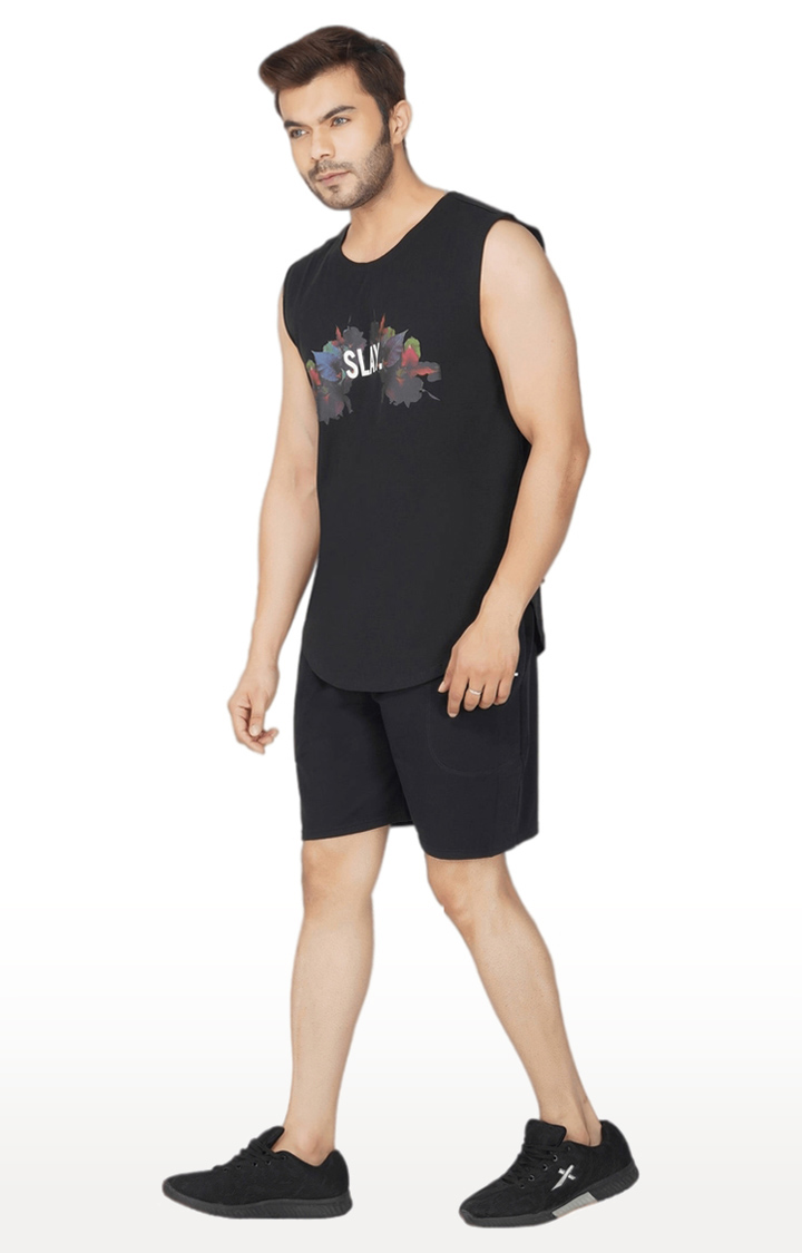 Men's Black Polyester Soild Activewear Shorts