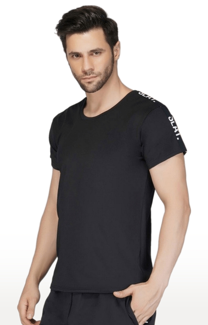 Men's Black Solid Cotton Regular T-Shirts