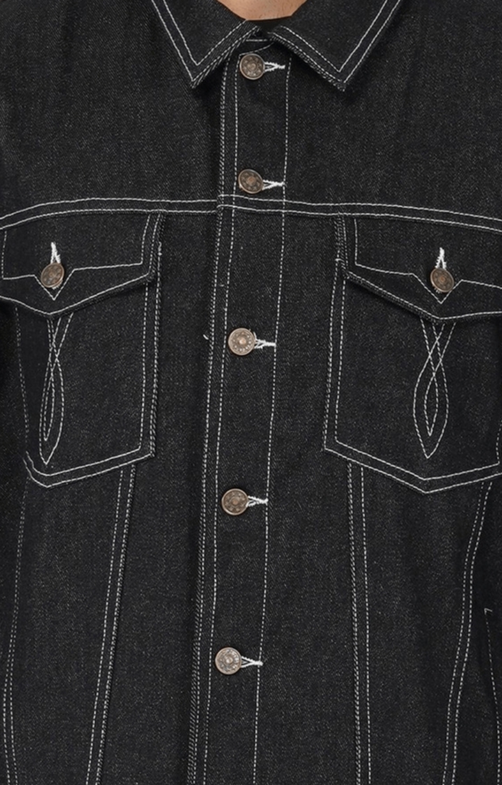 Men's Black Solid Cotton Denim Jackets