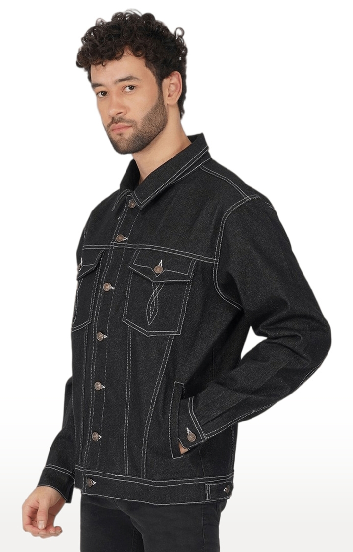 Men's Black Solid Cotton Denim Jackets