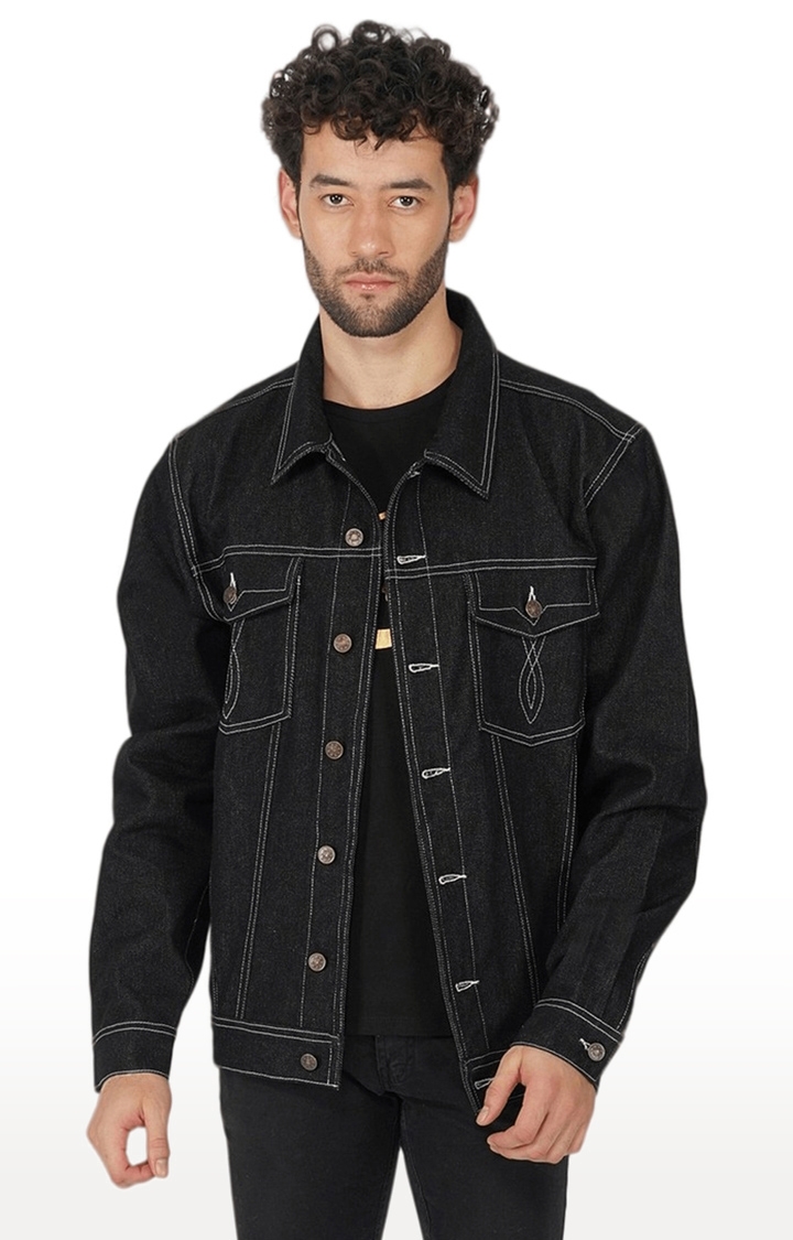 SLAY | Men's Black Solid Cotton Denim Jackets